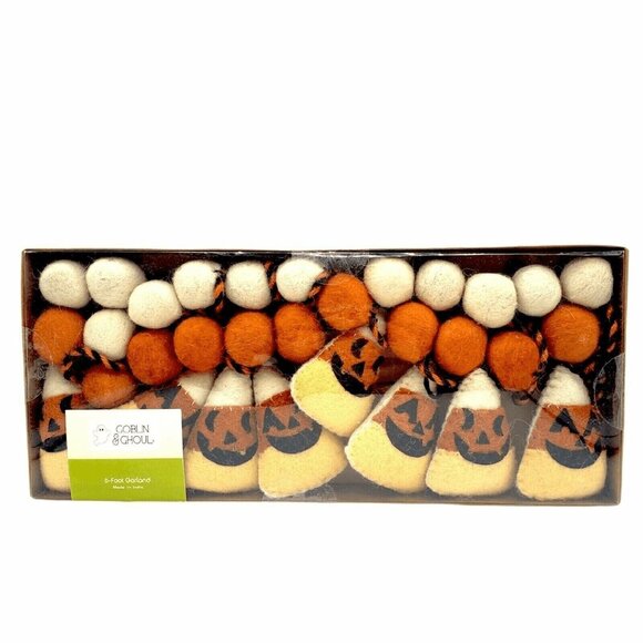 Candy Corn Halloween Garland Pom Poms Felt Candy Corn Bats Witches Mantel 6ft - Picture 2 of 10